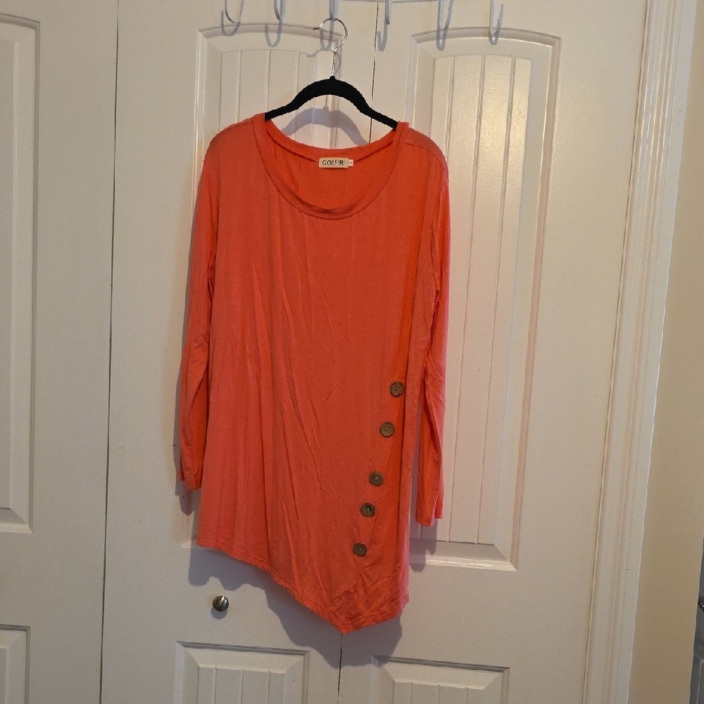Cato Vibrant Orange Asymmetrical Tunic with Button Accents